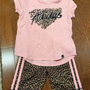 Adidas Kids Pink and Leopard Print Pajama Set